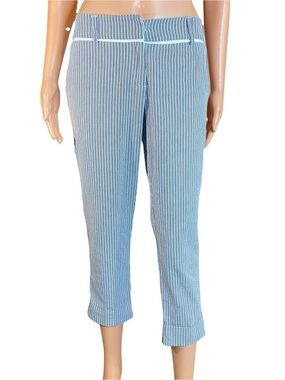 7th Avenue NYC & Co Blue White Capris Pinstripe Cropped Clam Diggers Beachy SZ 6